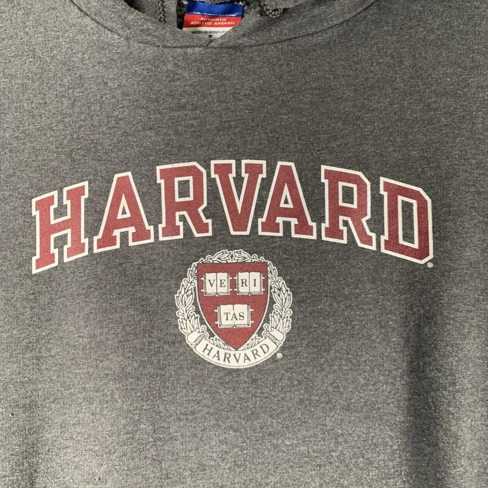 Harvard Hoodie Mens Small Gray Champion Pullover Fleece Sweatshirt‎ Logo Graphic